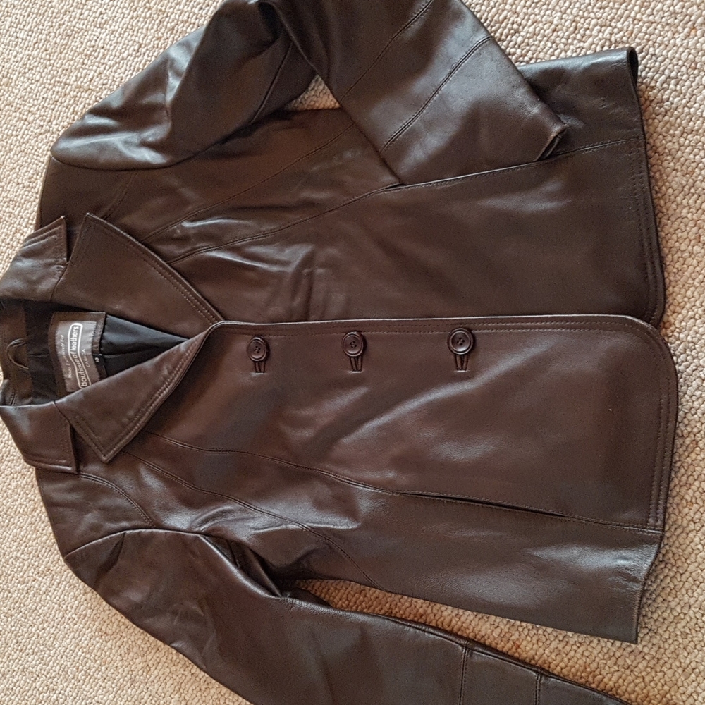 Women's Dark Brown Leather Button-Front Jacket